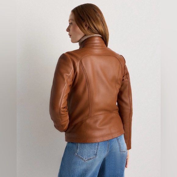 NWT Quince Leather Stand- Collar Jacket in Cognac - Picture 3 of 16